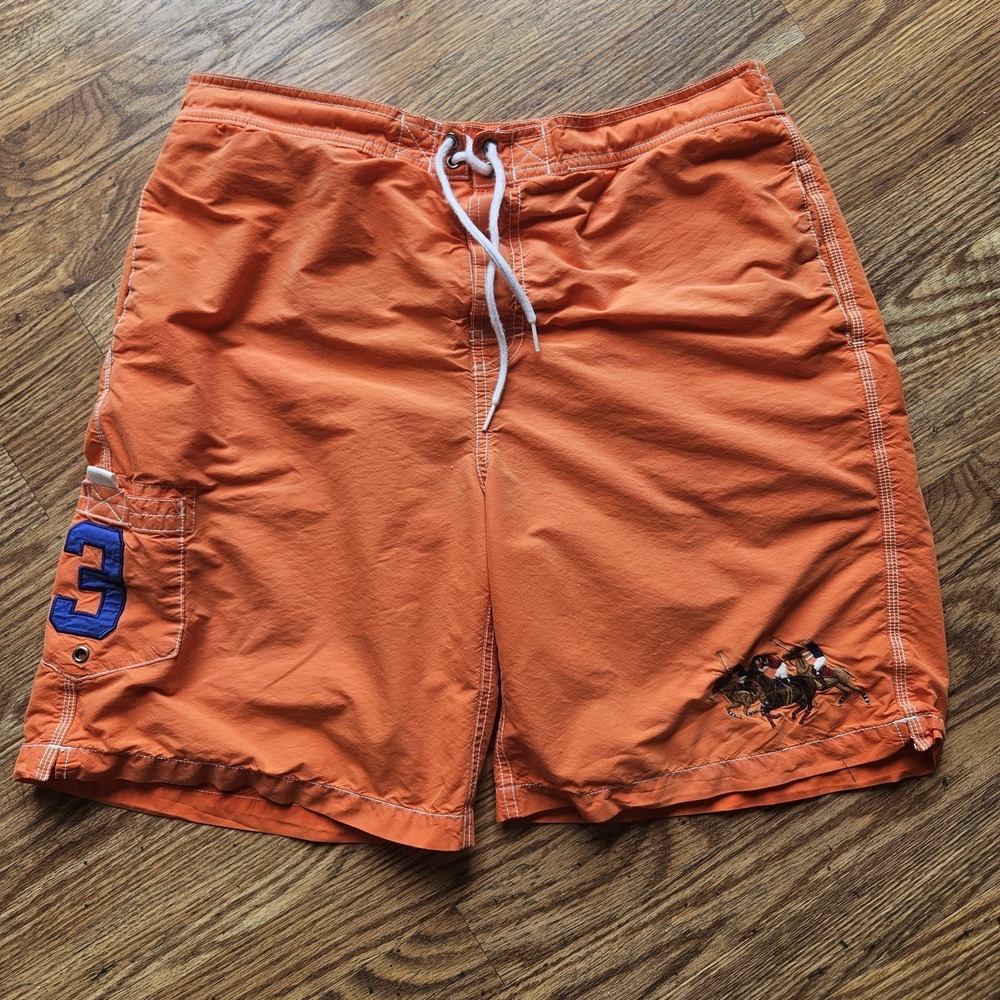 Polo Ralph Lauren Swim Trunks Mens Large Orange Mesh Lined Pony Logo Shorts